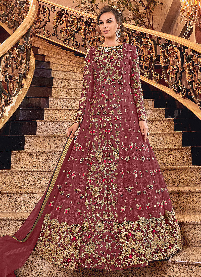 Red Designer Jacket Anarkali Suit