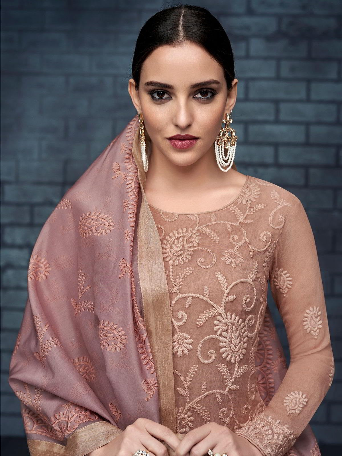 Rose Pink Over All Lucknowi Designer Pant Suit