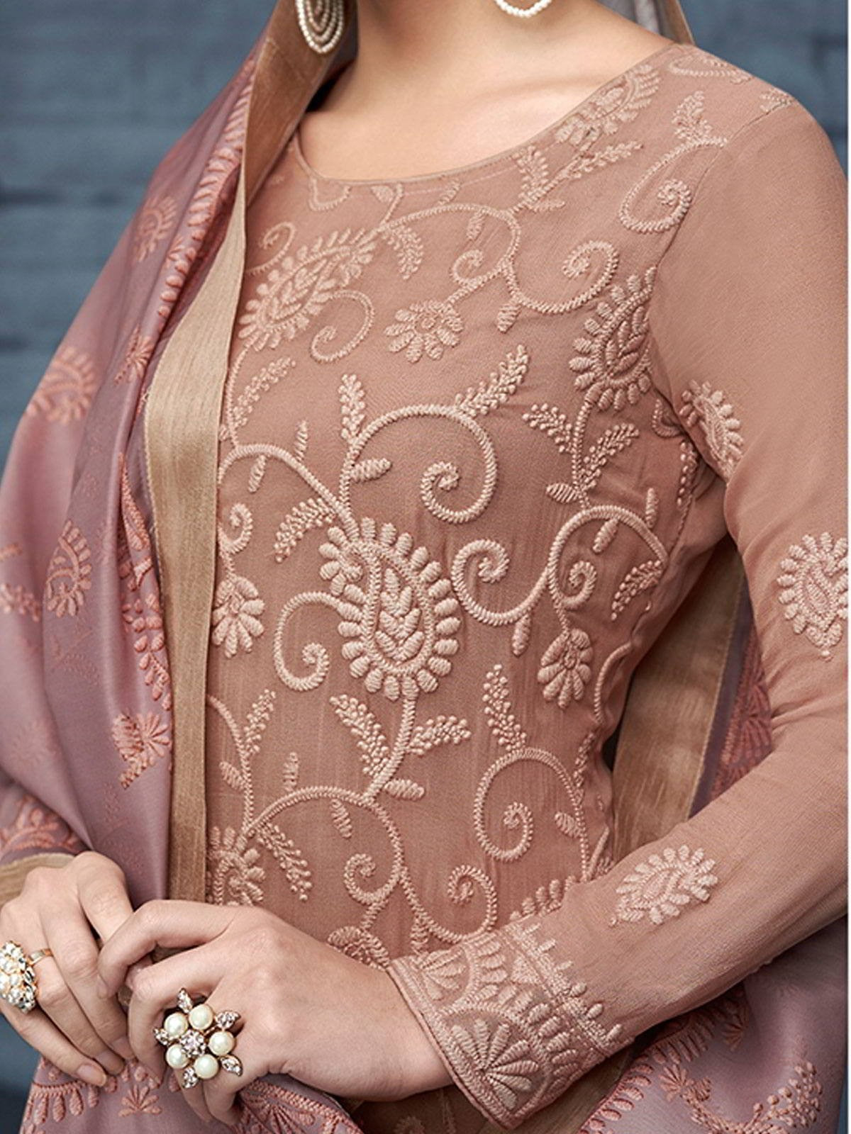 Rose Pink Over All Lucknowi Designer Pant Suit