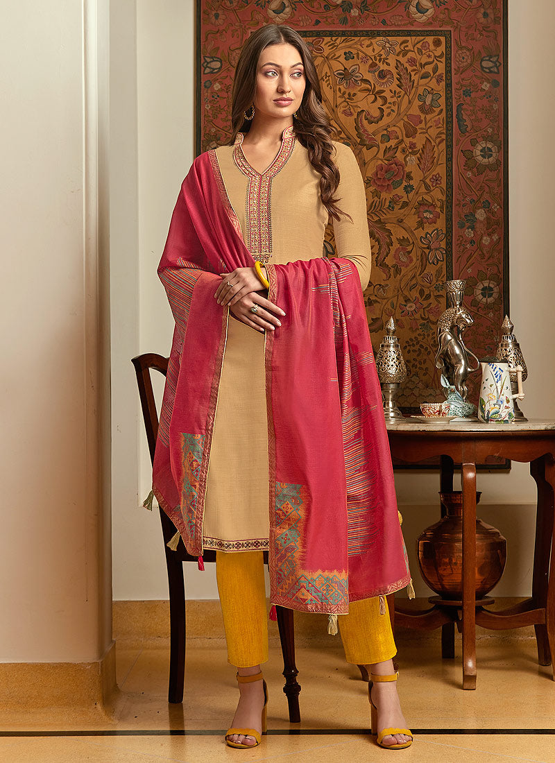Beige And Pink Salwar Kameez