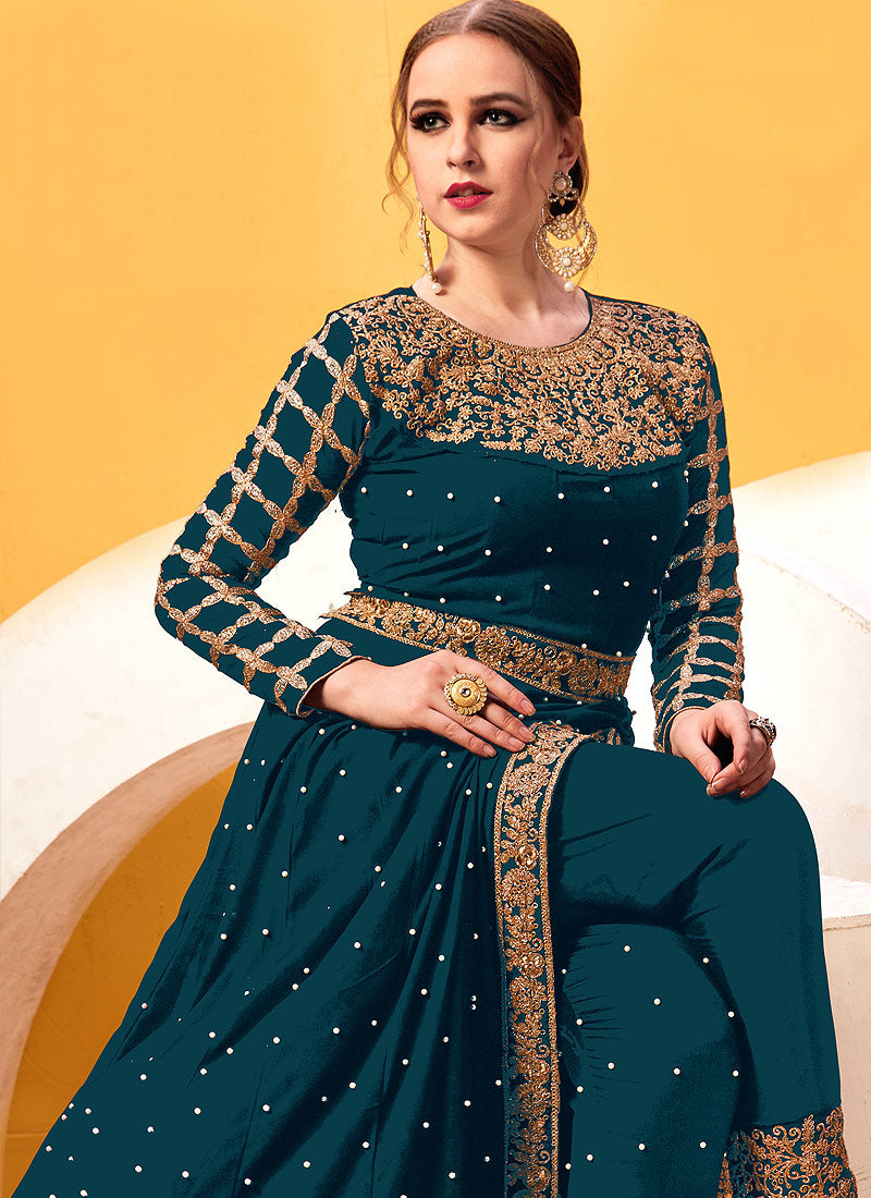 Black Golden Heavy Embroidered Pant Suit