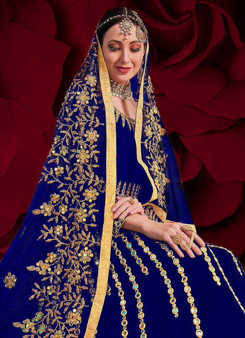 Blue Golden Anarkali Pant Suit In usa