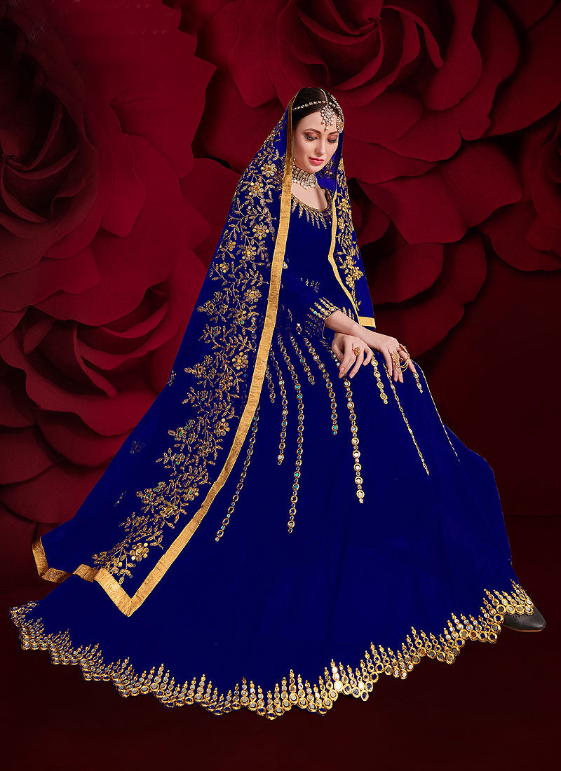 Blue Golden Anarkali Pant Suit In usa uk canada