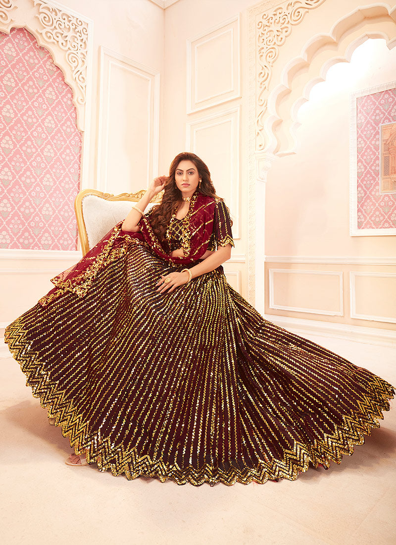 Maroon Golden Lehenga Choli In usa