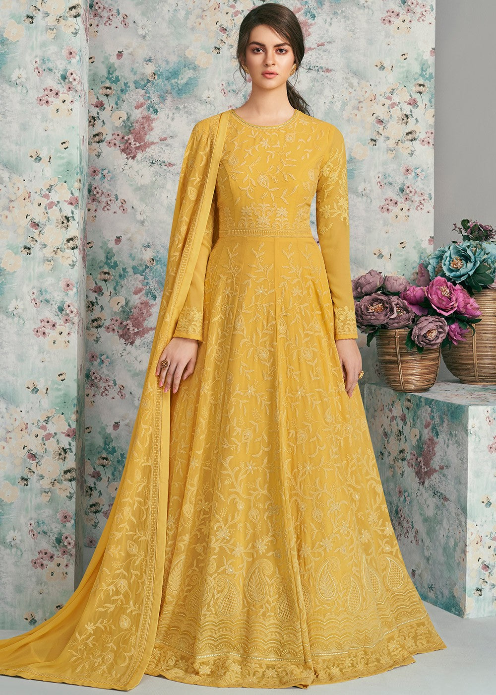 Yellow Lucknowi Anarkali Suit