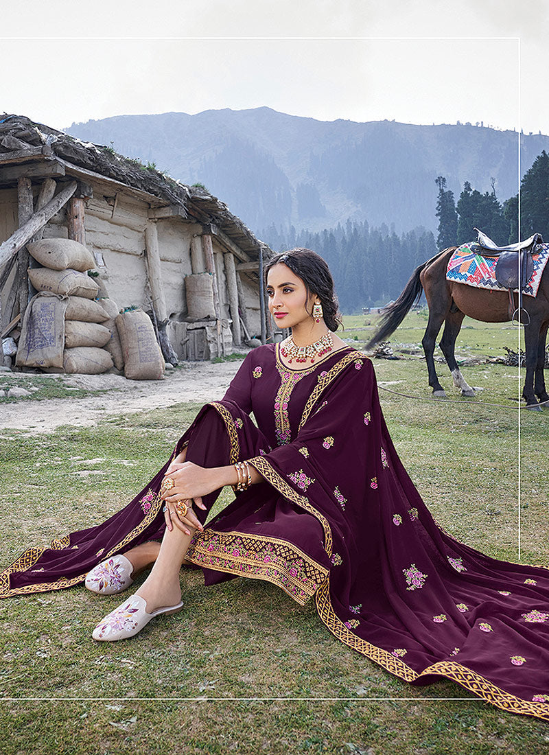 Indian Clothes - Wine Embroidered Salwar Suit In usa uk canada