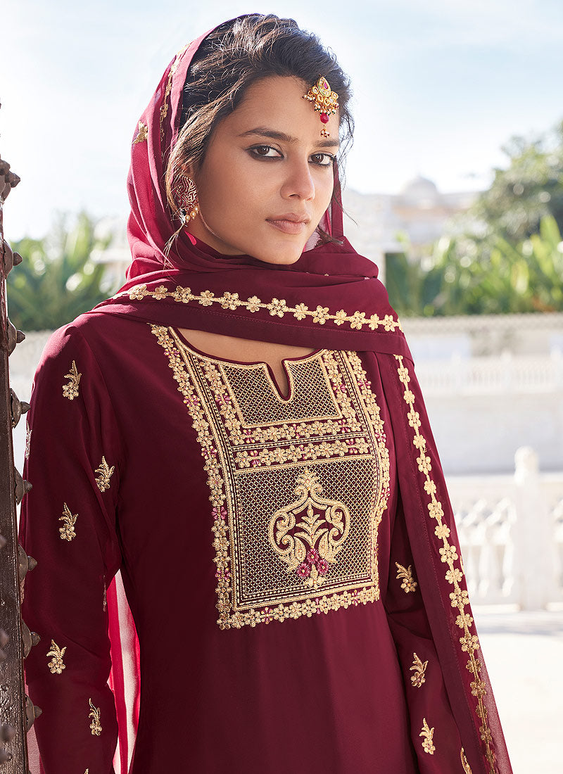 Red Golden Gharara Palazzo Suit In usa