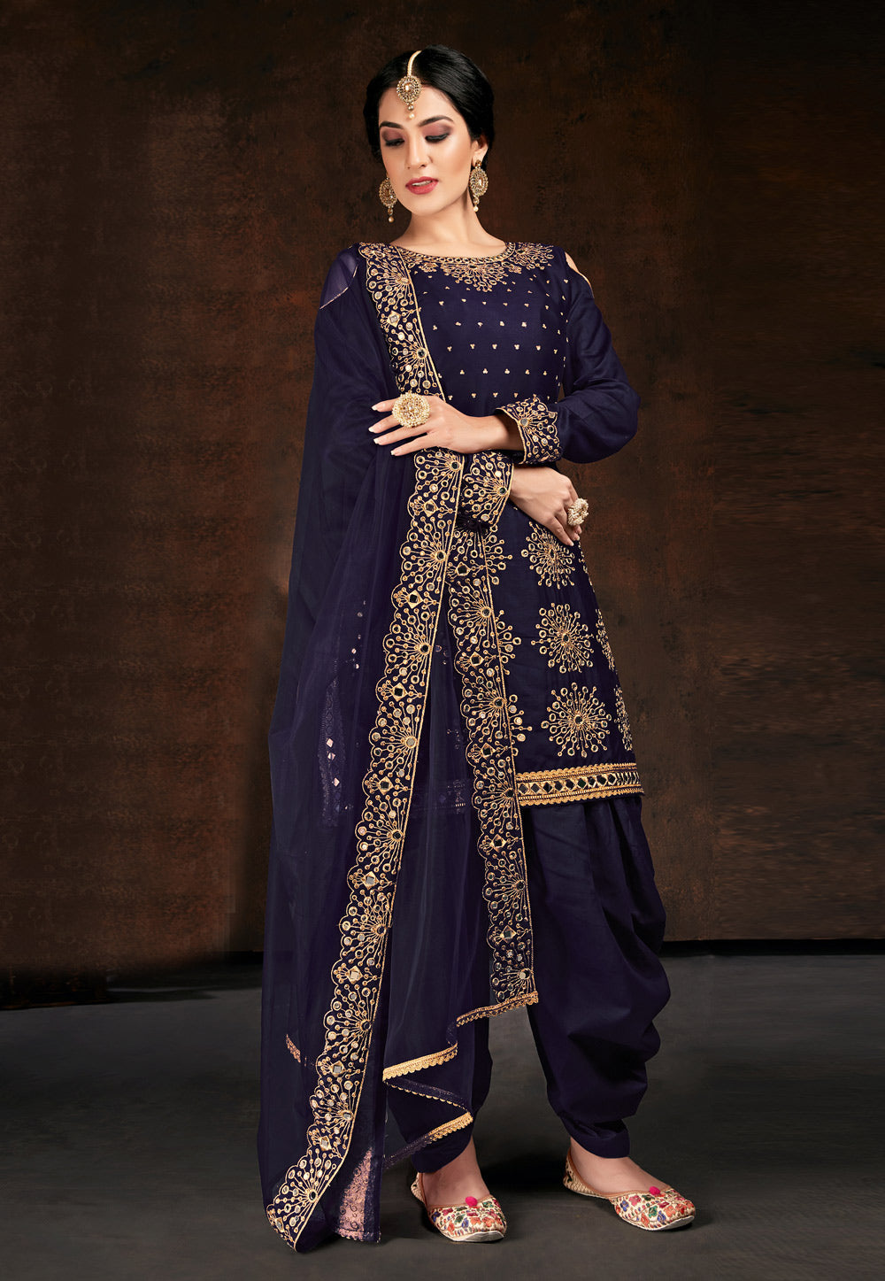 Navy Blue Mirror Work Punjabi Suit