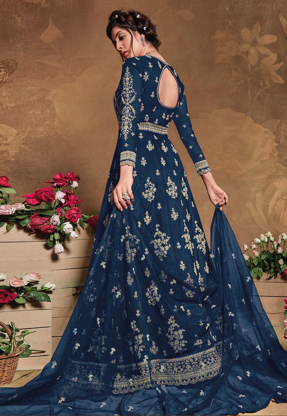 Dark Blue Golden Anarkali Suit In usa uk canada