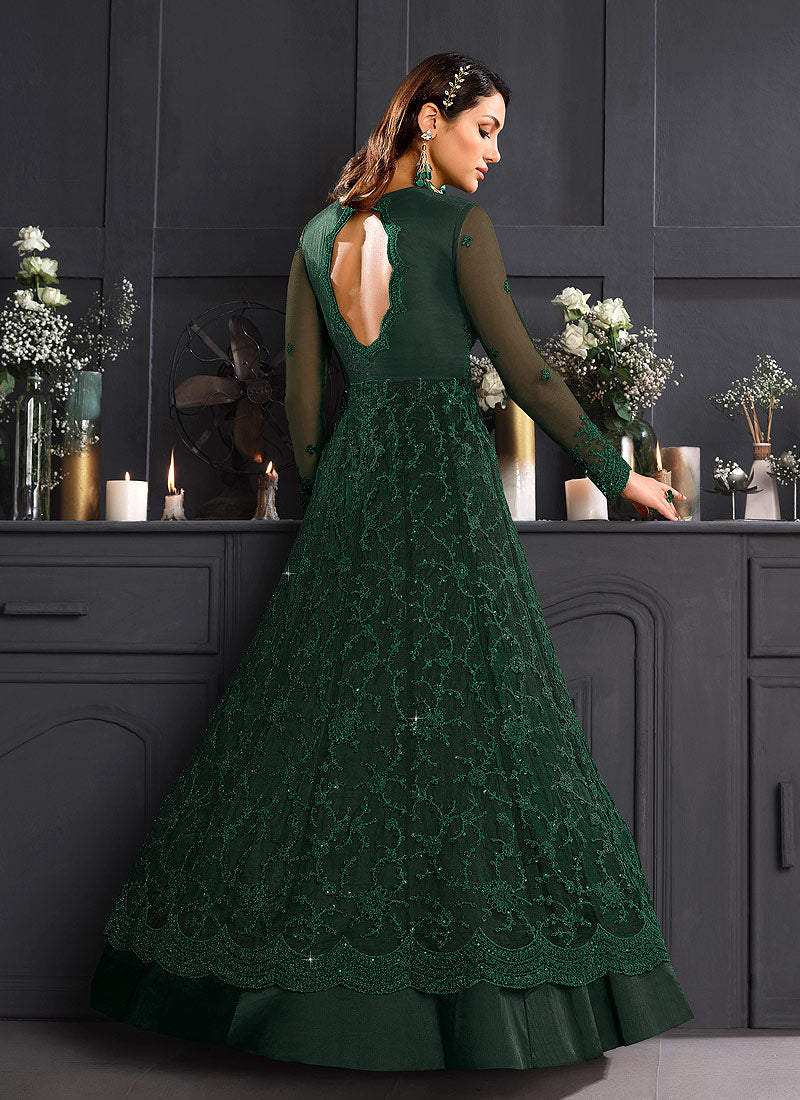 Deep Green Designer Anarkali In uk