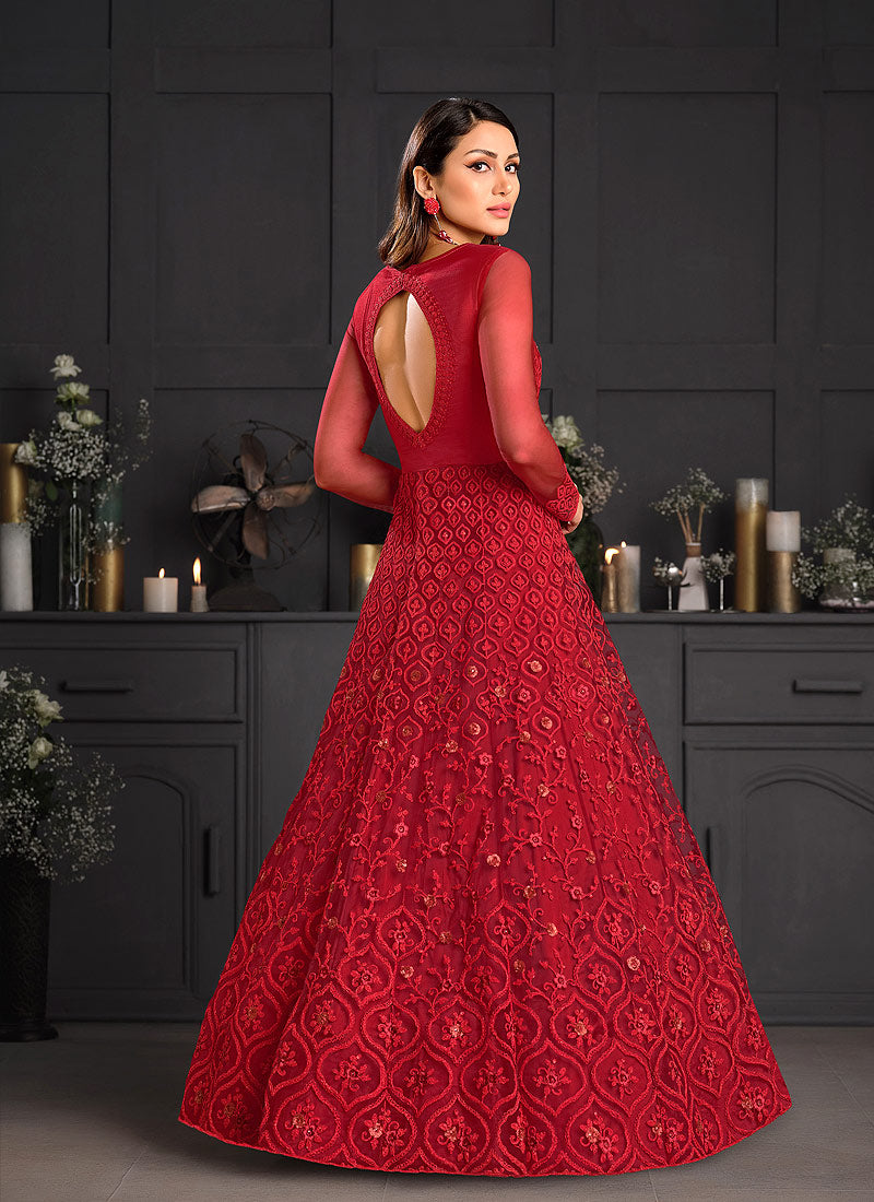 Red Indian Designer Anarkali In usa