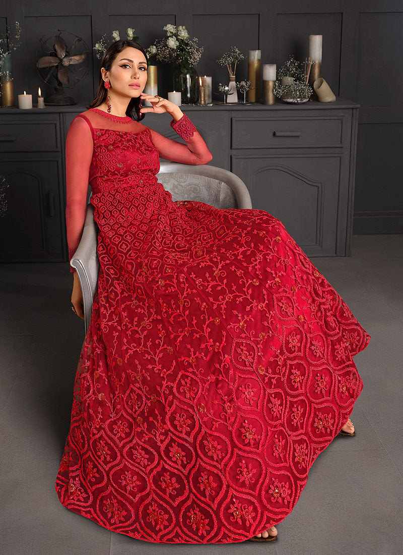 Red Indian Designer Anarkali In usa