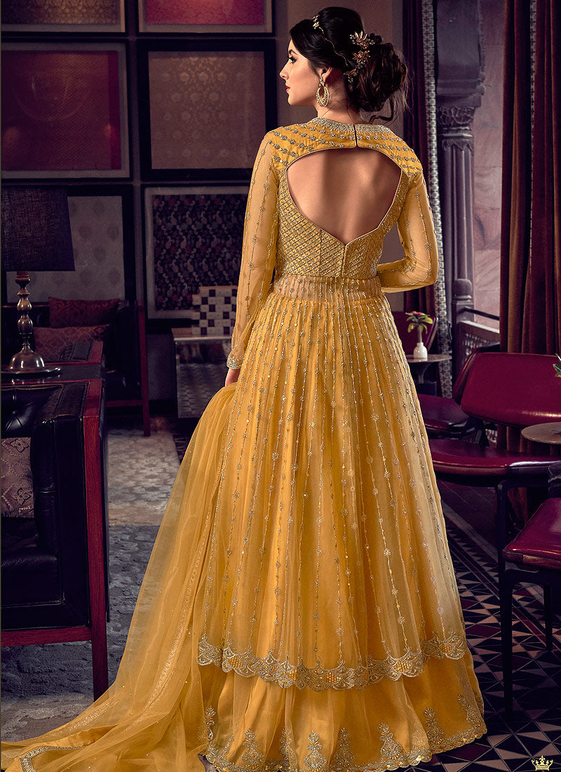 Bright Yellow Anarkali Lehenga/Pant Suit In usa uk canada