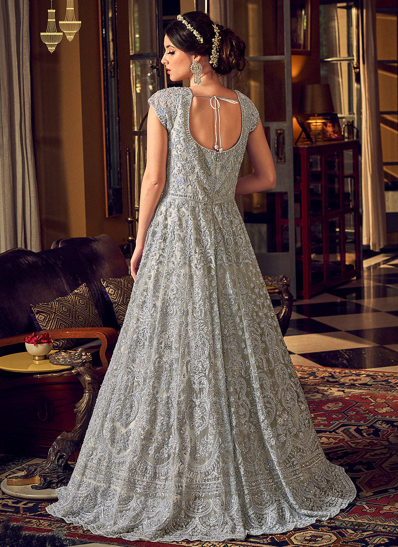 Light Grey Anarkali Pant Suit In usa uk canada