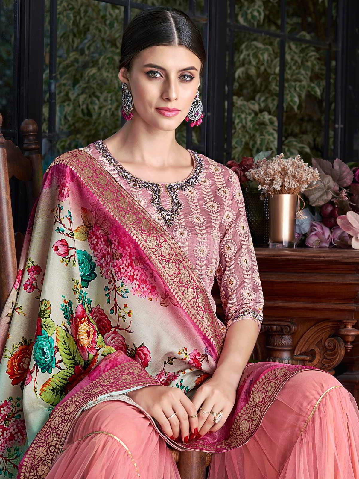 Baby Pink Lucknowi Gharara Palazzo Suit