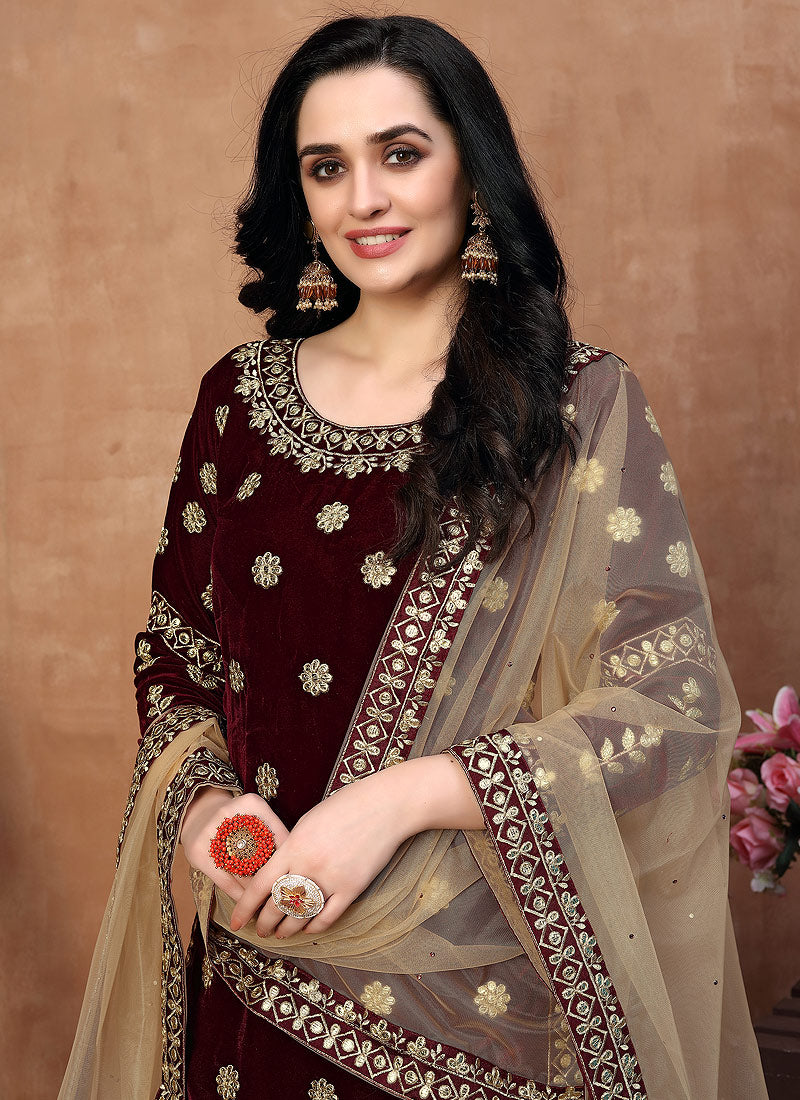 Maroon Patiala Punjabi Suit In usa