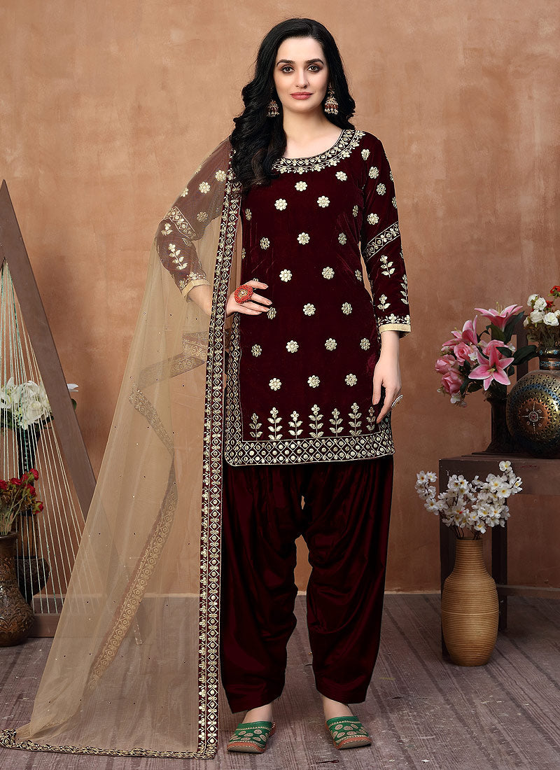 Maroon Patiala Punjabi Suit In usa uk canada