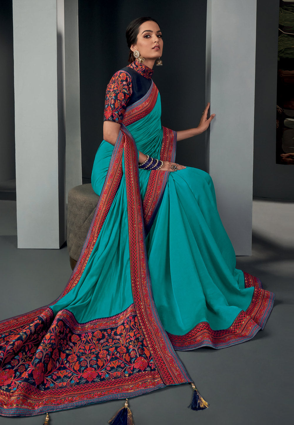 Aqua Blue Silk Saree In usa uk canada