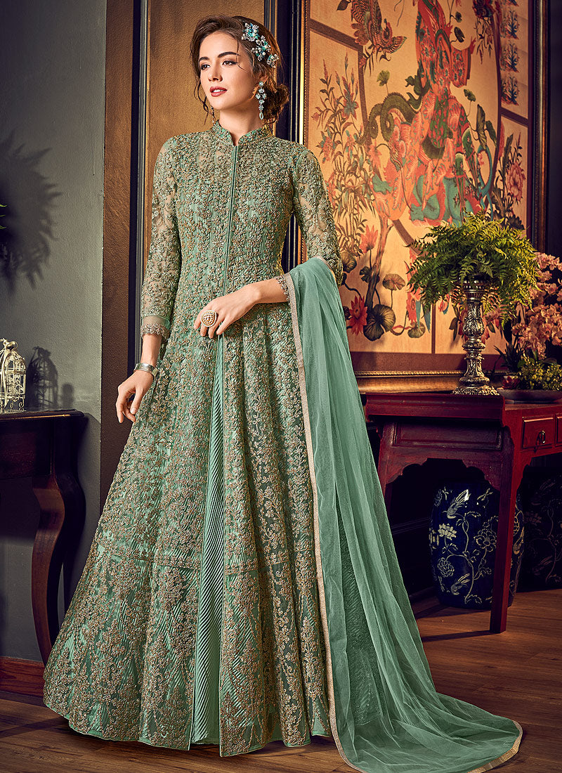 Mint Green Jacket Style Anarkali Suit