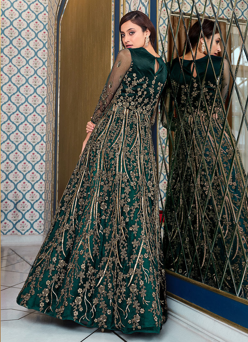 Green Embroidered Anarkali Pants/Lehenga Suit In usa uk canada