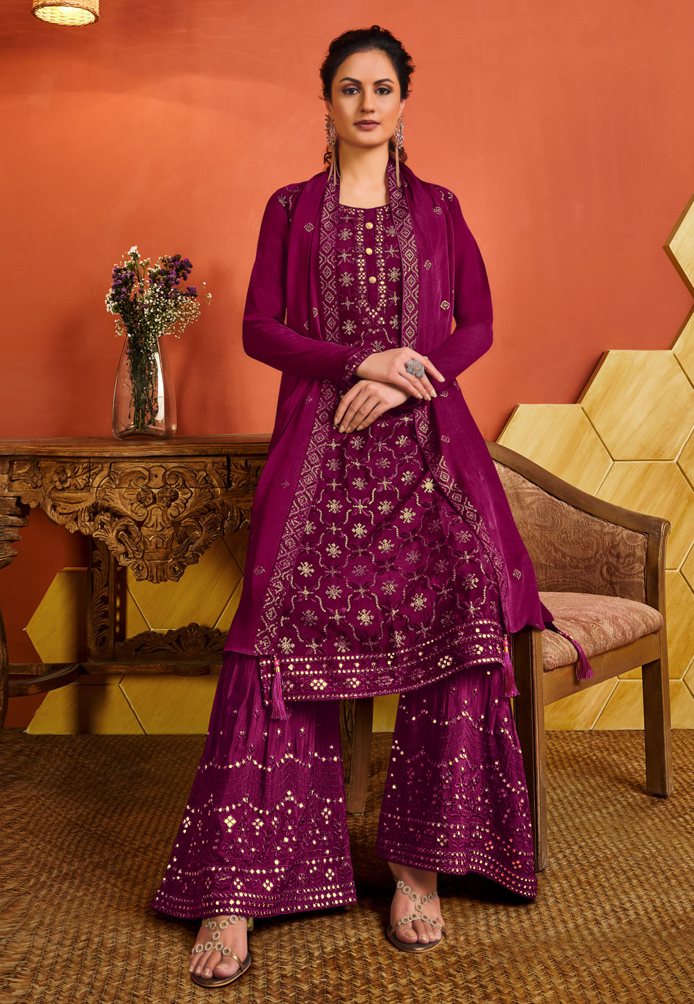 Wine Pakistani Palazzo Suit In usa uk canada