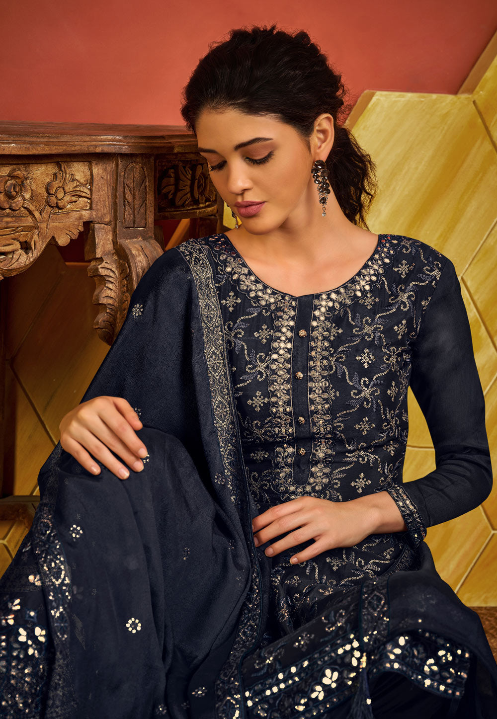 Navy Blue Pakistani Palazzo Suit In usa uk canada