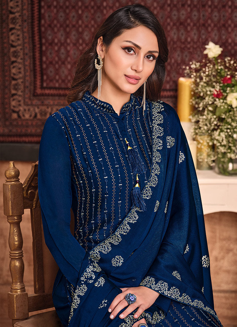 Navy Blue Gharara Suit In uk