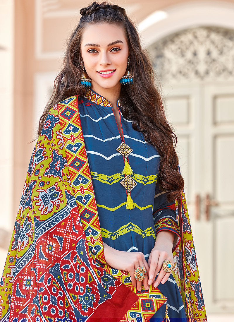Indian Clothes - Blue Silk Anarkali Suit