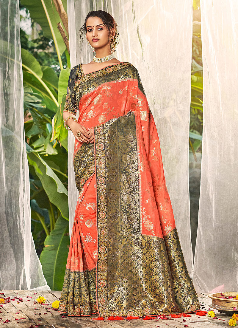 Pastel Orange Silk Saree