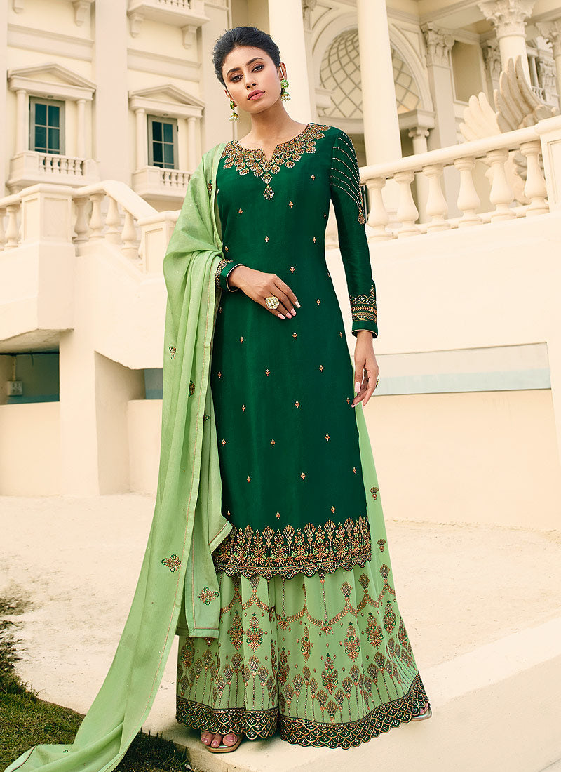 Green Gharara Style Suit