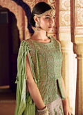 Green And Beige Embroidered Kaliyaari Lehenga Choli Set
