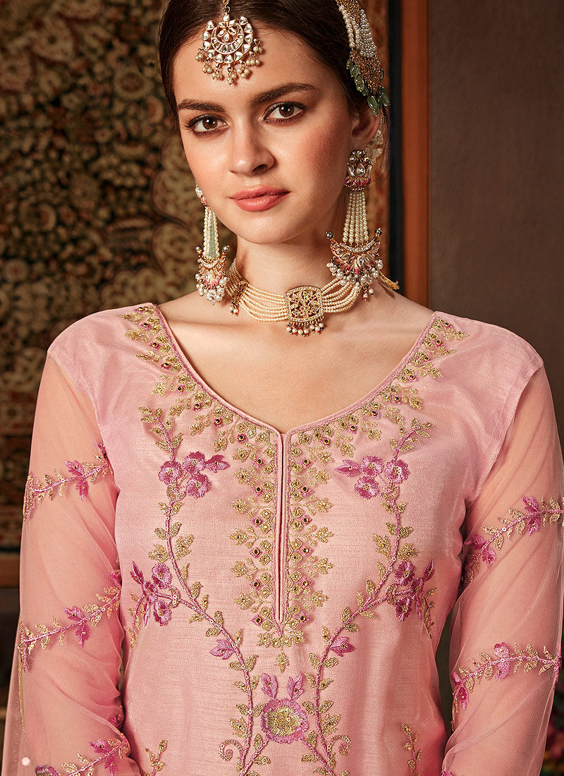 Pink Embroidered Pakistani Pants Suit, Salwar Kameez