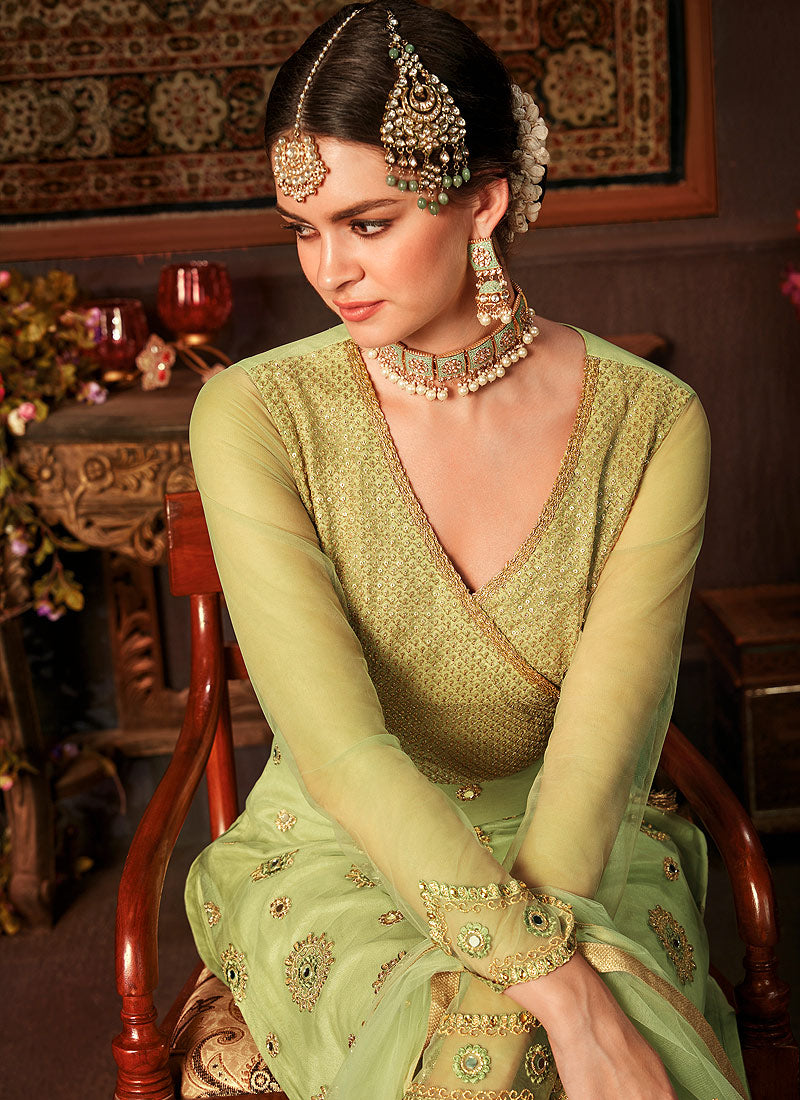 Green Bunch Embroidered Pakistani Pants Suit, Salwar Kameez