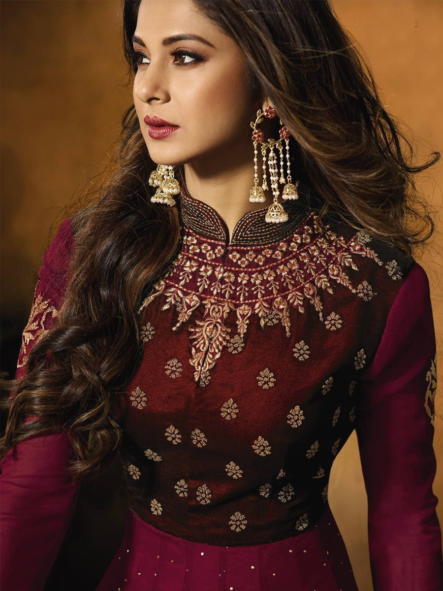 Maroon Bridal Embroidered Velvet Anarkali Suit Hatkay