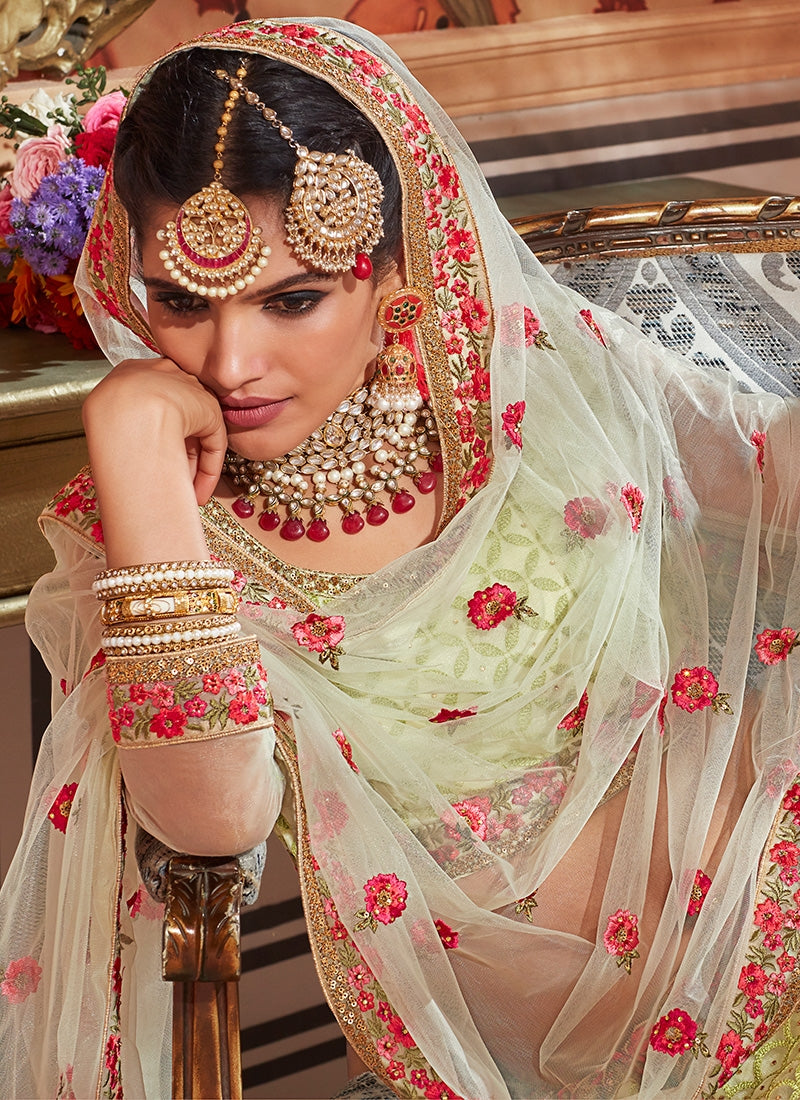 Mint Green With Floral Embroidered Flared Lehenga Choli Set