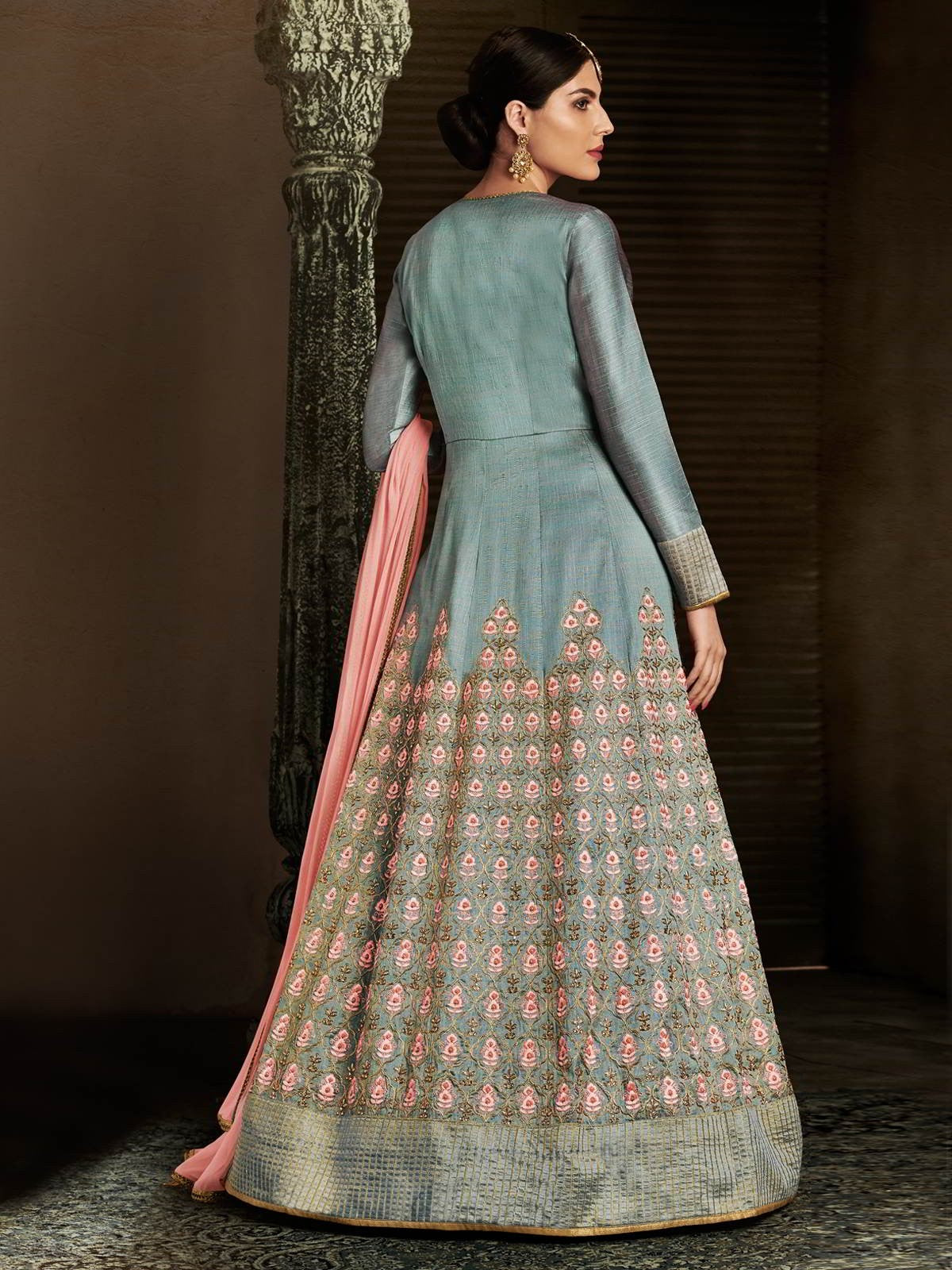 Grey And Pink Anarkali Suit In usa uk canada