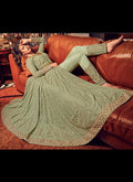 Pista Green With Golden Embroidered Lehenga/Pant Suit