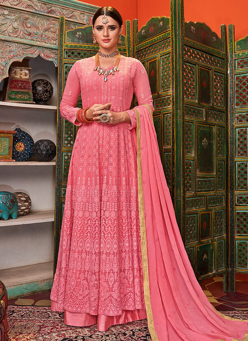 Pink Anarkali Palazzo Suit