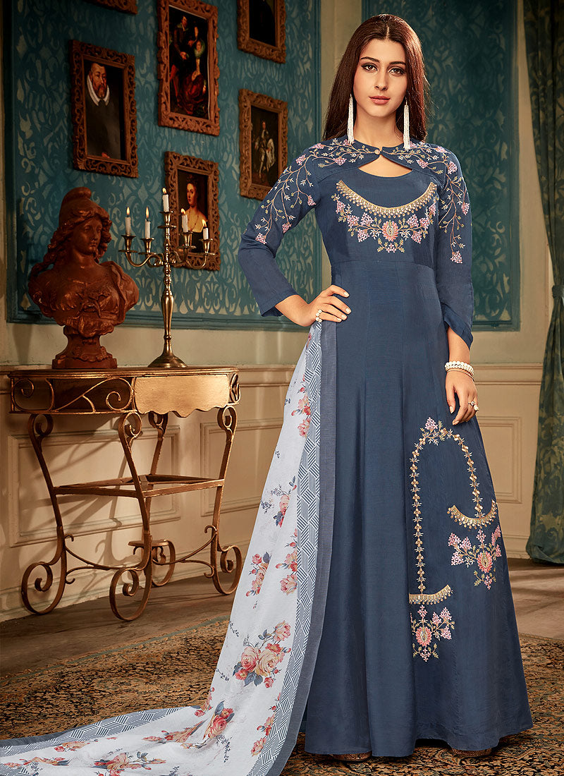 Blue Embroidered Gown