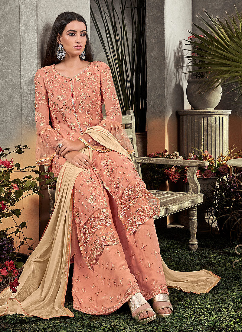 Embroidered Palazzo Suit