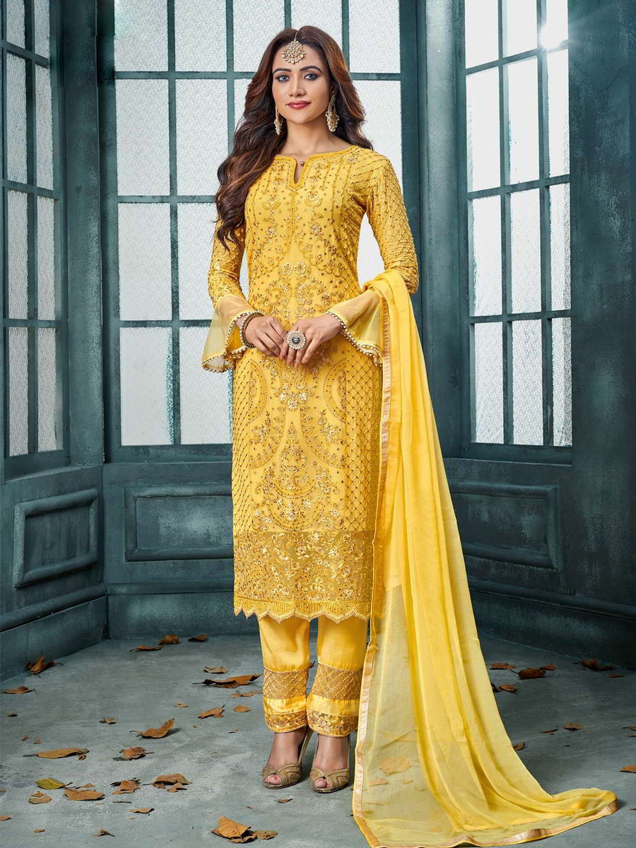 Yellow pant suits discount