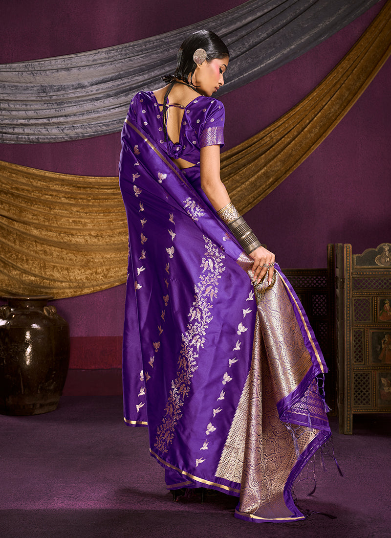 Royal Purple Brocade Handloom Woven Silk Saree