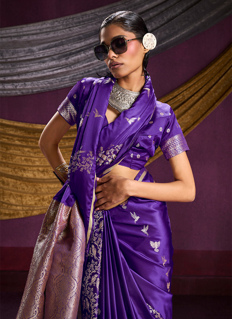 Royal Purple Brocade Handloom Woven Silk Saree