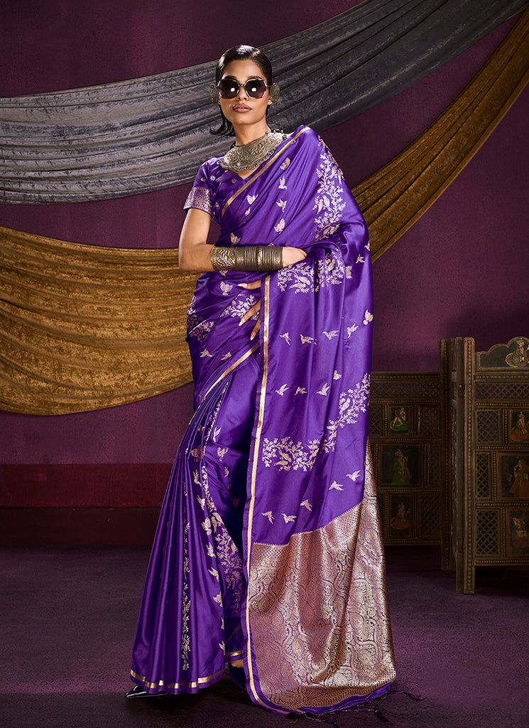 Royal Purple Brocade Handloom Woven Silk Saree