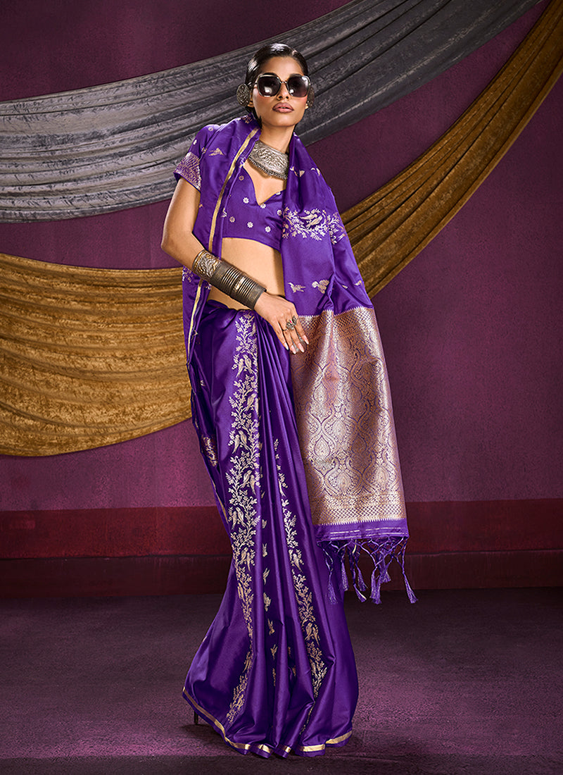Royal Purple Brocade Handloom Woven Silk Saree