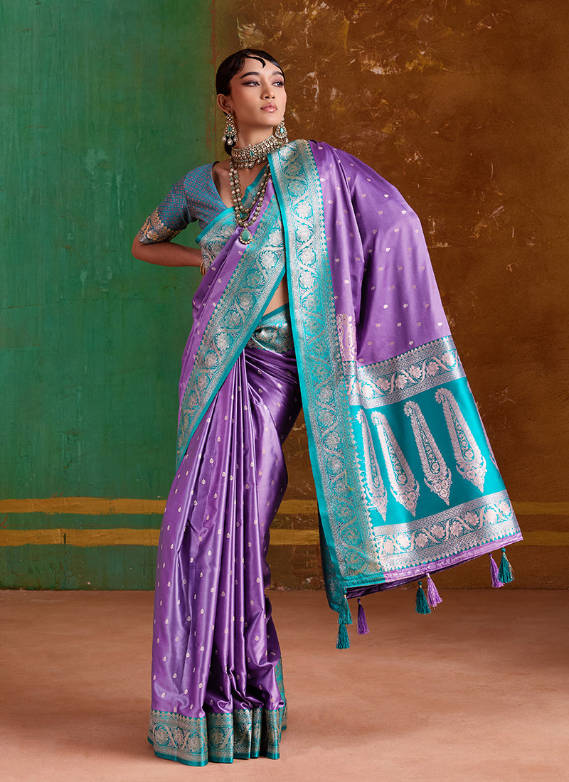 Purple and Green Handwoven Silk Saree