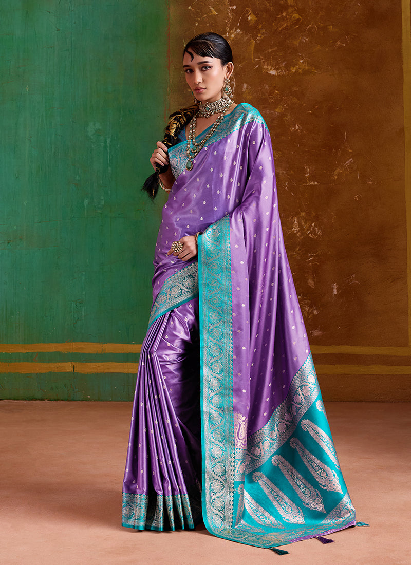 Purple and Green Handwoven Silk Saree