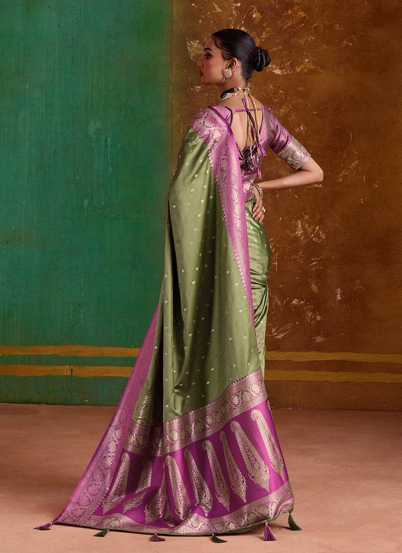 Green and Magenta Handwoven Silk Saree