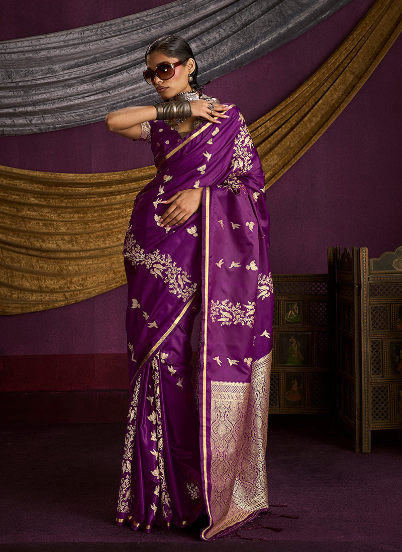 Deep Wine Brocade Handloom Woven Silk Saree