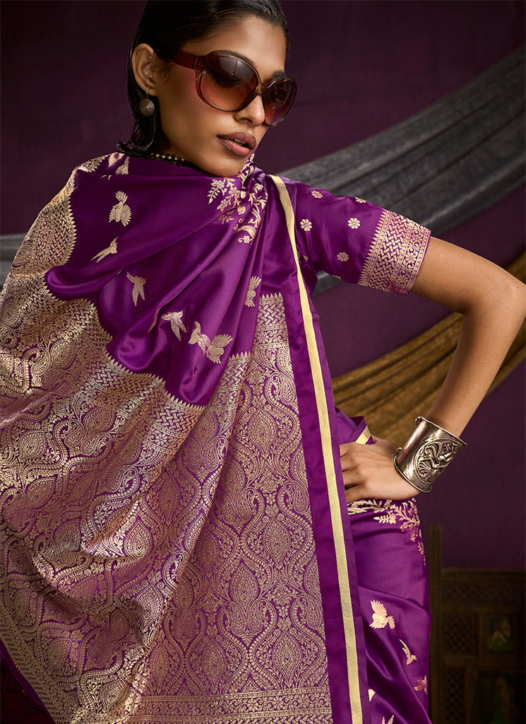 Deep Wine Brocade Handloom Woven Silk Saree